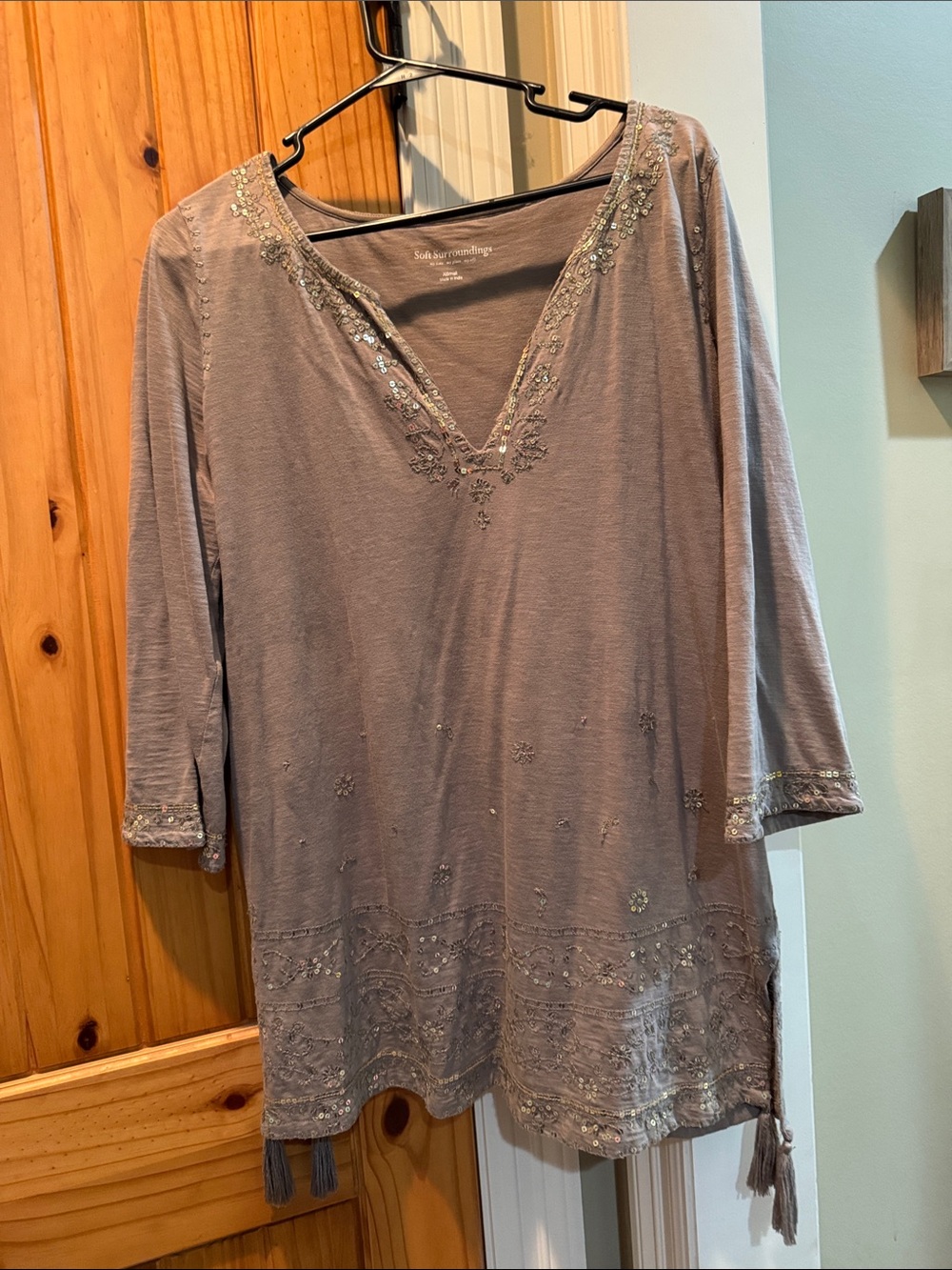 Soft Surroundings Taupe Embellished Tunic Blouse